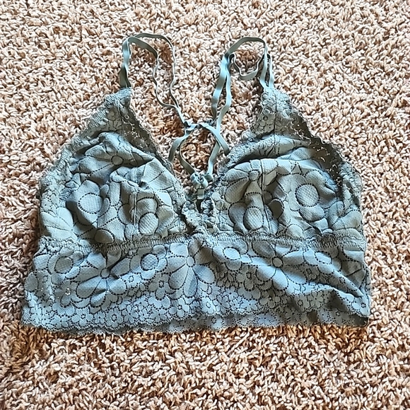Aerie American Eagle Candy Padded Lace Bralette Large Royal Palm Strappy - Picture 2 of 13